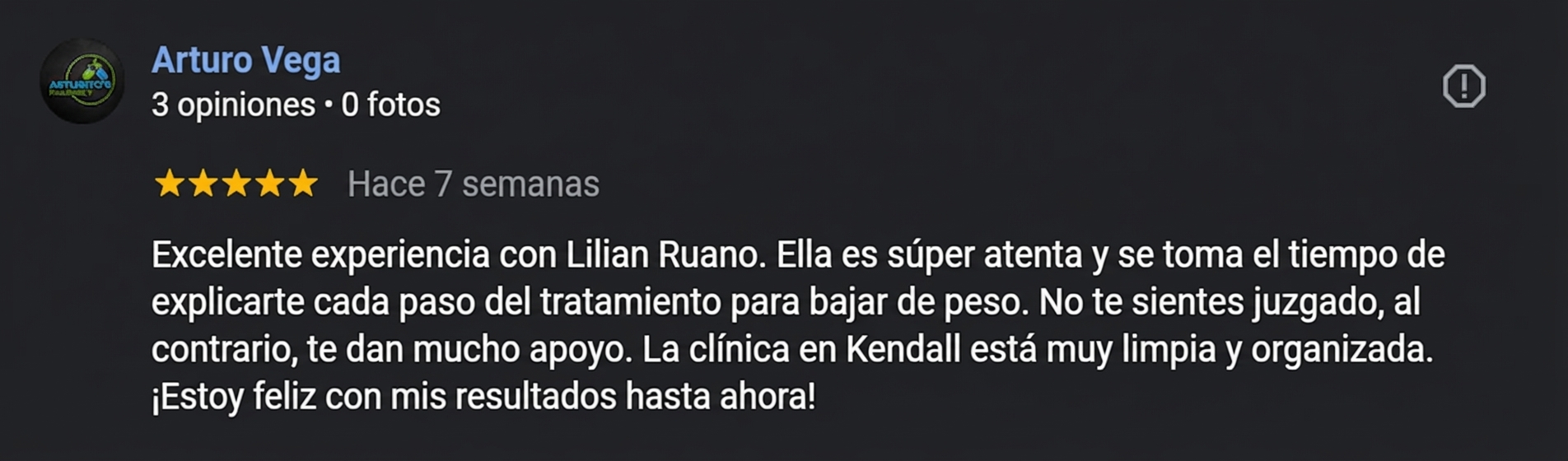 Google review de Arturo Vega
