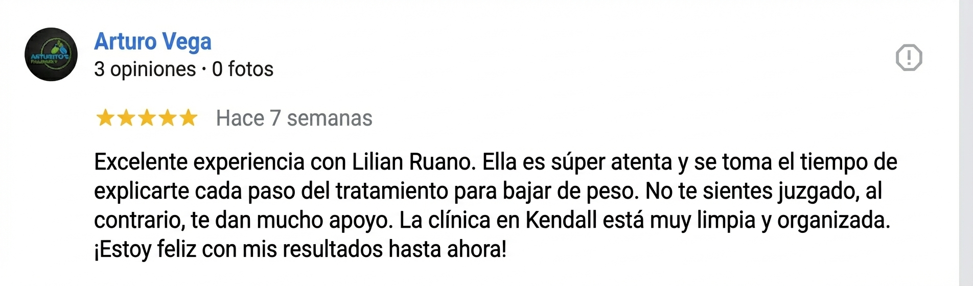 Google review de Arturo Vega
