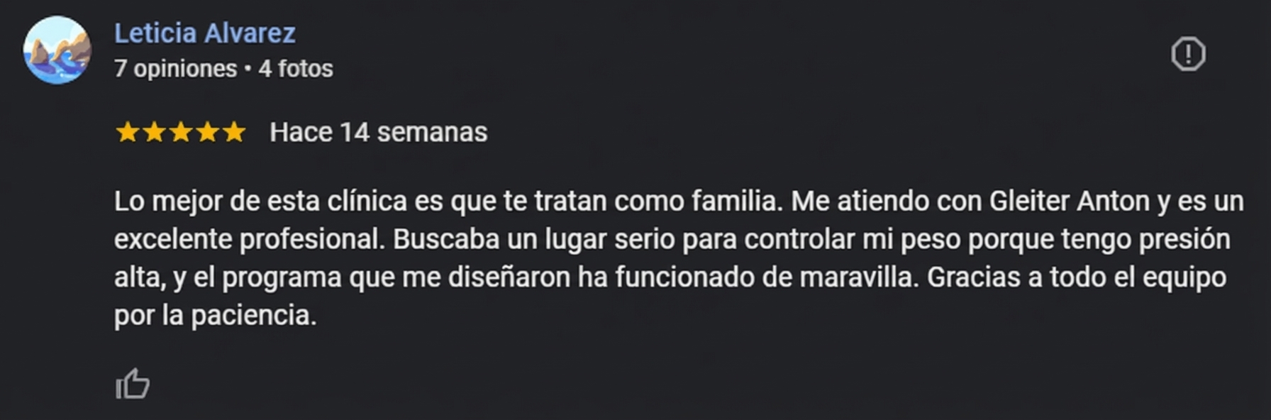 Google review de Leticia Alvarez