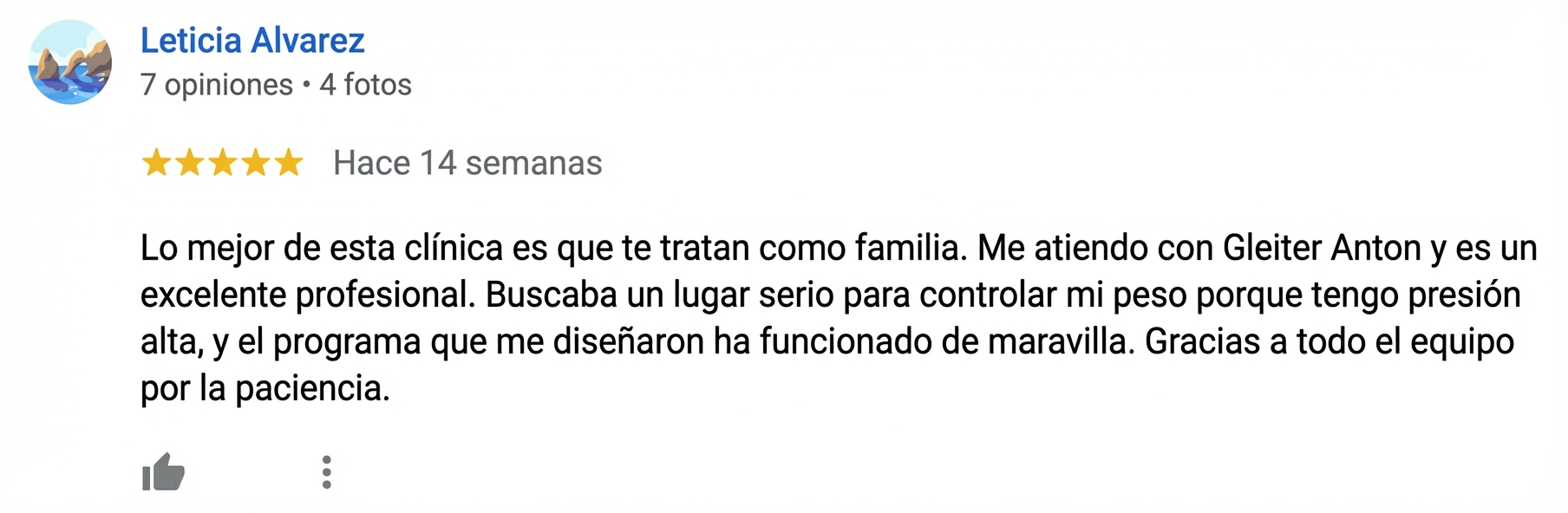 Google review de Leticia Alvarez